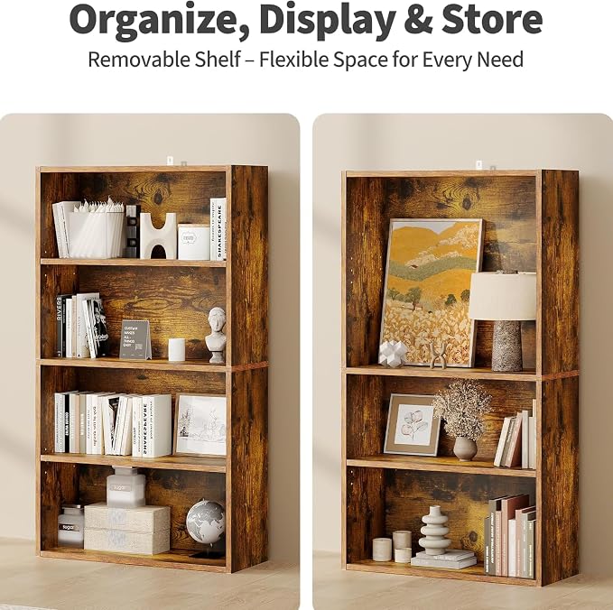 HealSmart 4 Tier Bookcase, Industrial 5 Book Shelf, 9.2" D x 23.8" W x 42" H - Image 5
