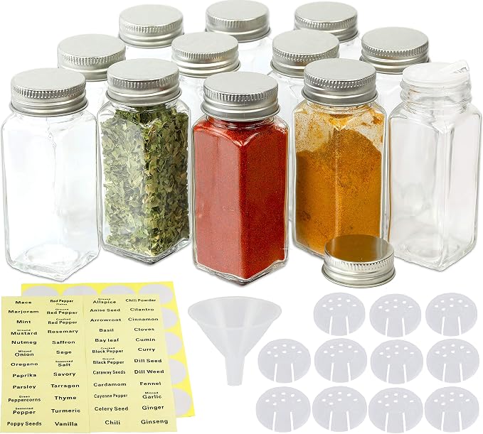 Simple Houseware Spice Jars 4 Ounce Square Bottles w/label, 12 Pack by SimpleHouseware