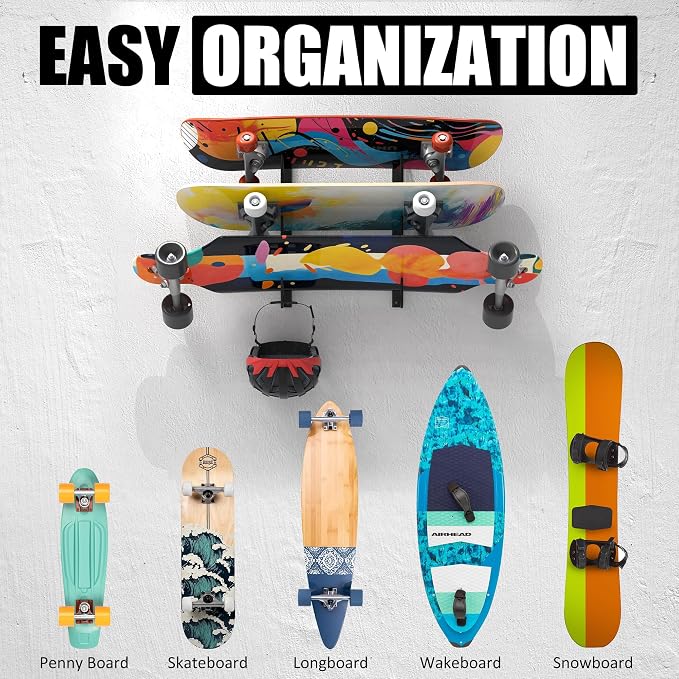 UNIREDPOWER Skateboard Storage Rack, Wall Mounted Organizer Shelf, Wall Display - Image 10
