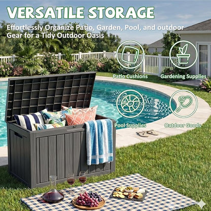 DRATO 50 Gallon Outdoor Storage Box Waterproof, Lockable Resin Deck Box - Image 3