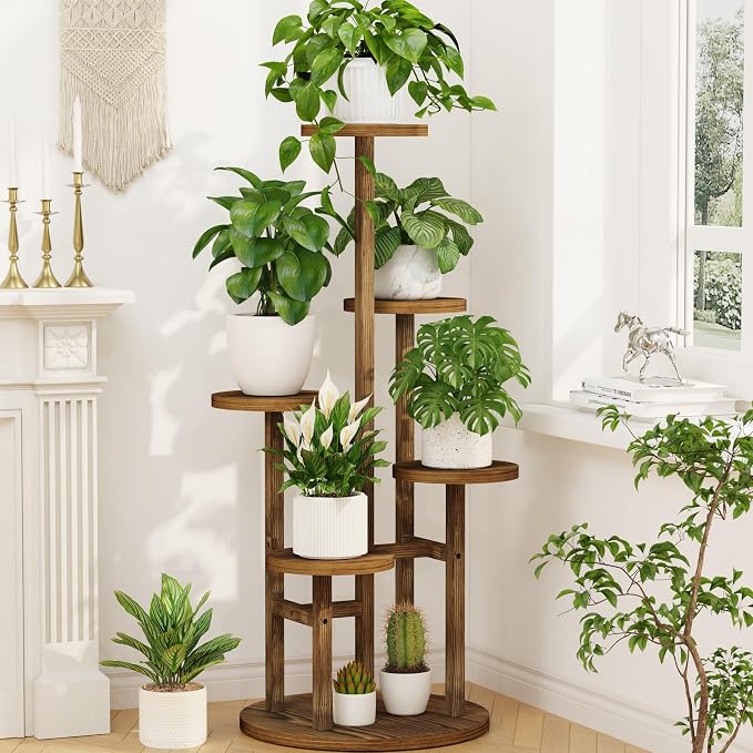LASZOLA 5 Tiered Wood Plant Stand Indoor Corner, Flower Holder Rack Tall by LASZOLA