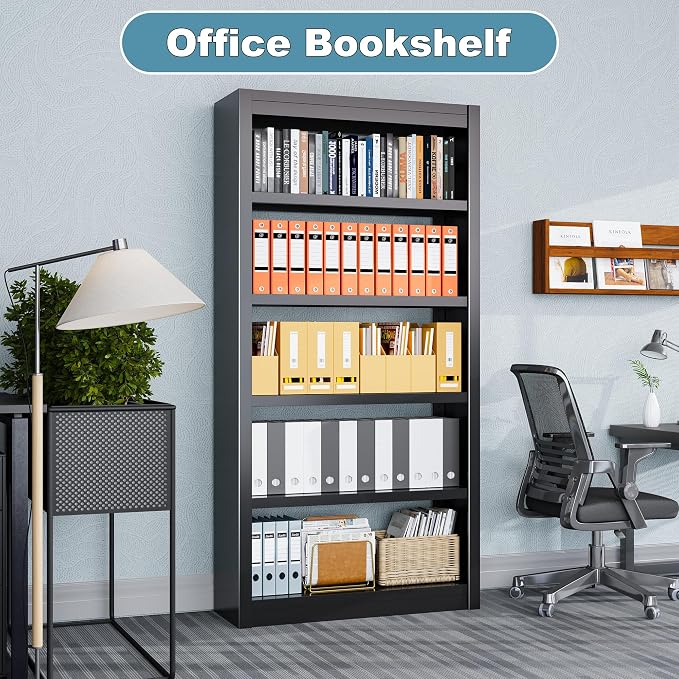 Bookcase, 5-Shelf Industrial Bookshelf, Large Storage Space, Adjustable - Image 5