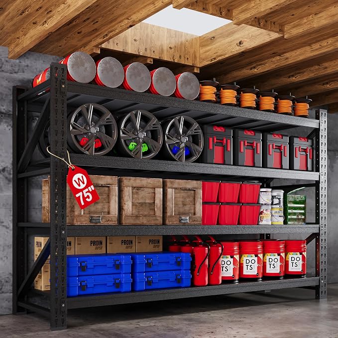 75”W Heavy Duty Metal Storage Shelves, 9000LBS Metal Garage Shelving Units by AFAIF