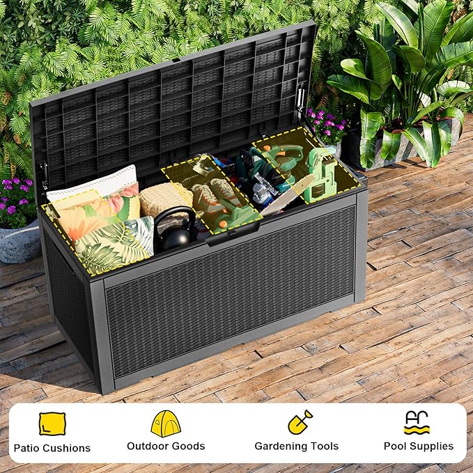 PatioZen 120 Gallon Deck Box Outdoor, Weatherproof Resin Patio Storage Box - Image 5