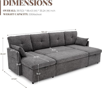 Huatean Home 100" Oversized Sleeper Sofa Couch, 2 in 1 Pullout Couch Bed - Image 3