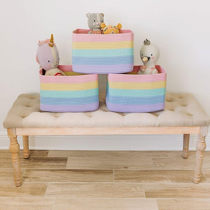 OrganiHaus Set of 3 Pastel Rainbow Woven Storage Baskets - Image 6