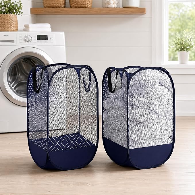 100L Extra Large Mesh Pop Up Laundry Hamper 2 Pack - Image 6