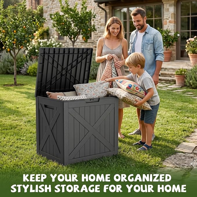 40 Gallon Waterproof Resin Deck Box, Outdoor Lockable Toy Storage Box Container - Image 6