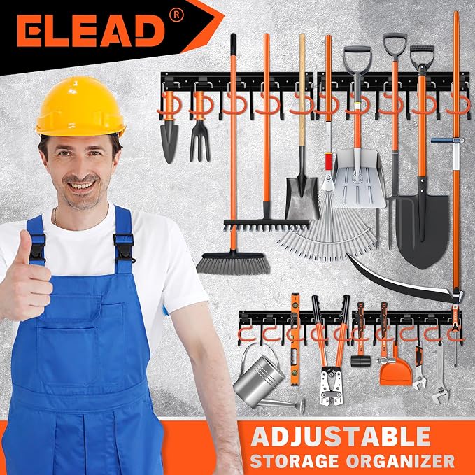 ELEAD 68'' All Metal Adjustable Garden Tool Organizer: Garage Tool Organizer - Image 8
