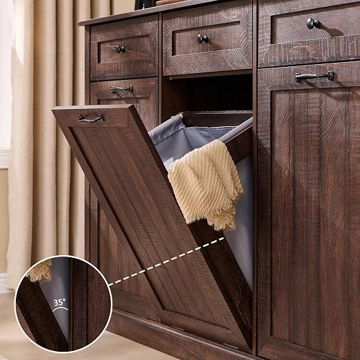 Triple Tilt Out Trash Can Cabinet, 20 Gallon Farmhouse Laundry Hamper Cabinet - Image 6