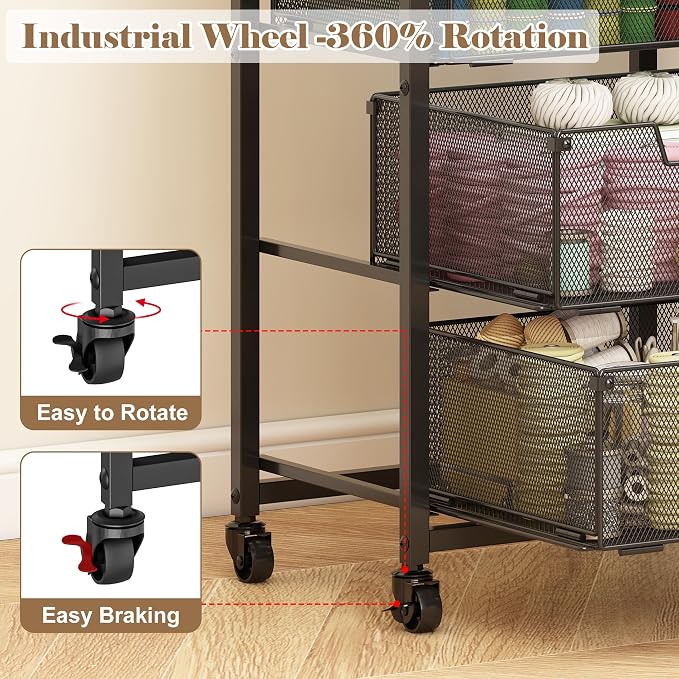 Under Desk Storage Cart with Lockable Wheels, 3-Drawer Rolling Storage Cart - Image 4