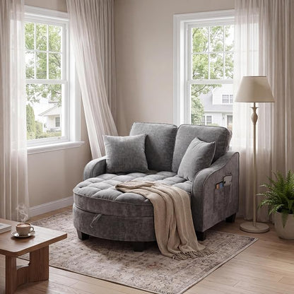 ERYE Chenille Tufted Loveseat Sofa and Ottoman Set, Tufted Recliner Sleeper by ERYE