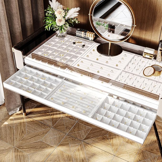 Oirlv Premium White Leather Stackable Jewelry Tray 18 Gird Necklace Bracelet - Image 2