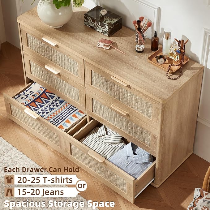 LEYAOYAO Rattan Dresser for Bedroom Set of 2, Boho 48" Wide 6 Drawer Dresser - Image 4