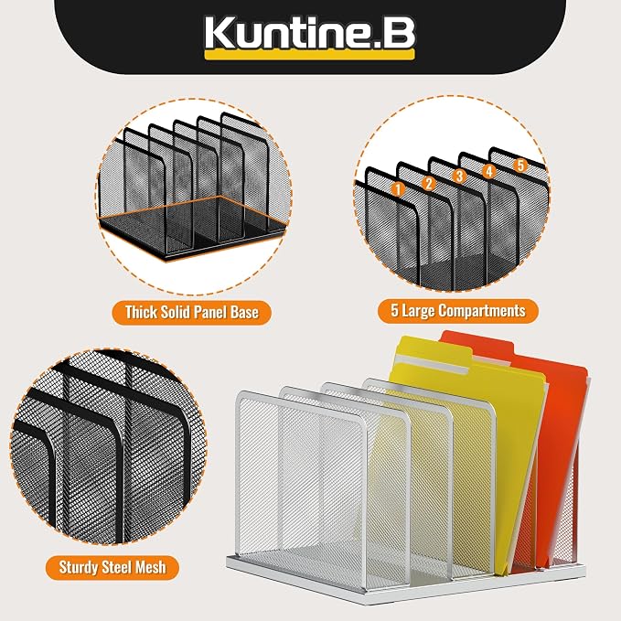 Kuntine.B Desk File Organizer Upright Mesh Desktop Organizer File Sorter Office - Image 4