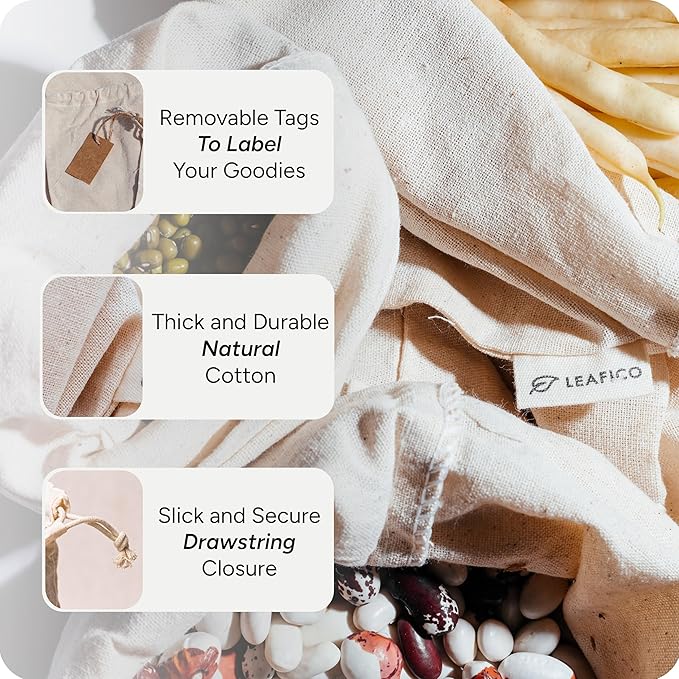LEAFICO Muslin Cloth Bags with Drawstrings - Image 4