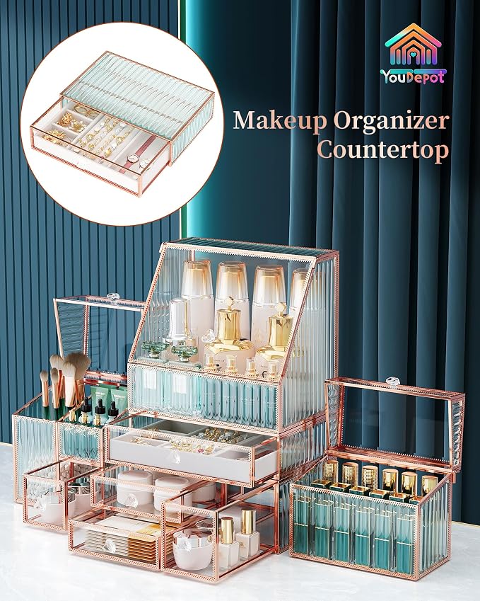 Large Makeup Organizer, Glass Cosmetic Storage - Image 2
