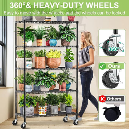 6 Tier Wire Metal Shelving Rack Garage Storage Rolling Shelves - Image 4