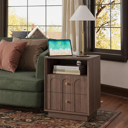 Nightstand with Charging Station, Mid Century Modern Nightstand with Arched - Image 6