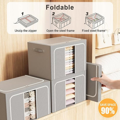 Clothes Storage Bins with Metal Frame Foldable Storage Box Clothes Organizers - Image 3