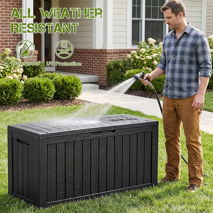 ROJIK 95 Gallon Outdoor Storage Box Waterproof, Weatherproof Deck Boxes Outdoor - Image 3