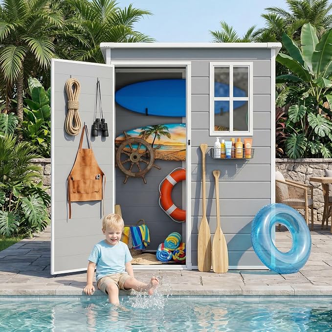Gizoon 5x3 FT Resin Outdoor Storage Shed, Weather-Resistant Plastic Garden Tool - Image 6