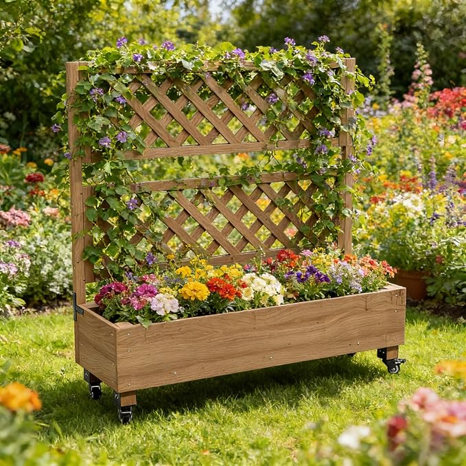 Raised Garden Bed with Wheels Outdoor, Large Garden Planter Box Tomato Flower by TenaoVilleux