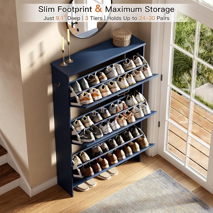 Nicetree Shoe Cabinet for Entryway, 3 Flip Drawers Shoe Storage Cabinet - Image 4