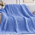 Chunky Knit Throw Blanket, 40''*50'' Knitted Throw Chenille Yarn for Bed Couch, Handmade Light Blue Crochet Big Thick Blanket, Machine Washable Cute Comfy Blanket for Home Decor