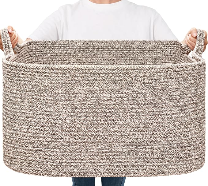 Goodpick Large Woven Storage Basket, 21.6" x 14.9" x 11.8" Blanket Basket by Goodpick