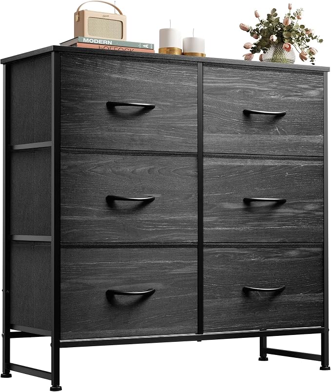 WLIVE Dresser for Bedroom with 6 Drawers, Charcoal Black Wood Grain Print | by WLIVE