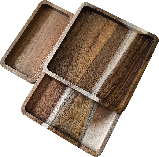 Acacia Wooden Valet Tray for Men, Natural Wood Grain EDC Tray Set Catch All for by Unknown