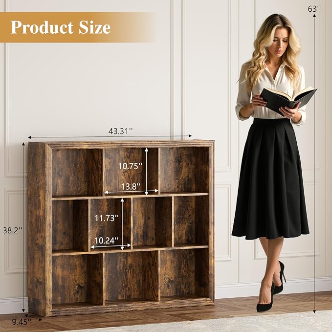Book Shelf with 10-Cube, 43” Wide Bookshelf with Anti-Tip Device, 38” Tall Open - Image 2