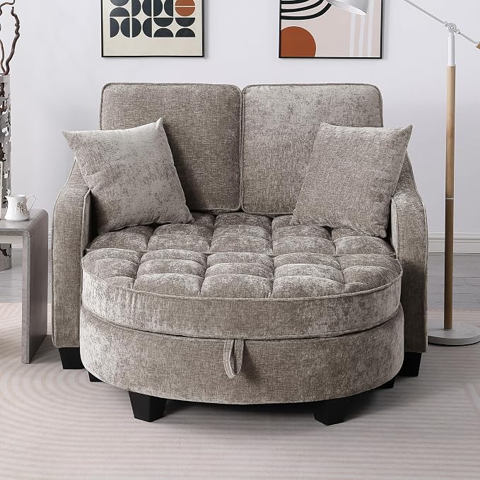 ERYE Chenille Tufted Loveseat Sofa and Ottoman Set, Tufted Recliner Sleeper - Image 6
