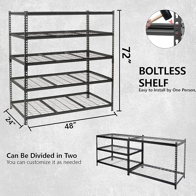 GDFStudio 5-Tier Storage Shelves, Adjustable Garage Storage Racks, Heavy-Duty - Image 2