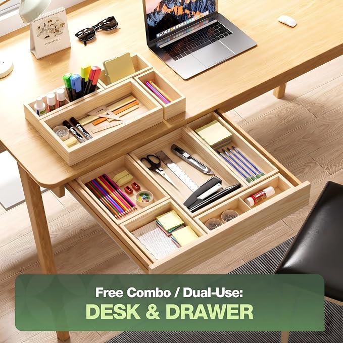9-Pack Solid Wood Junk Drawer Organizer, Modular Desk Drawer Tray & Accessories - Image 3