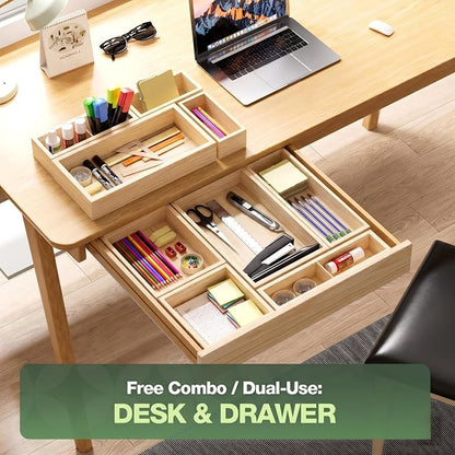 9-Pack Solid Wood Junk Drawer Organizer, Modular Desk Drawer Tray & Accessories - Image 3