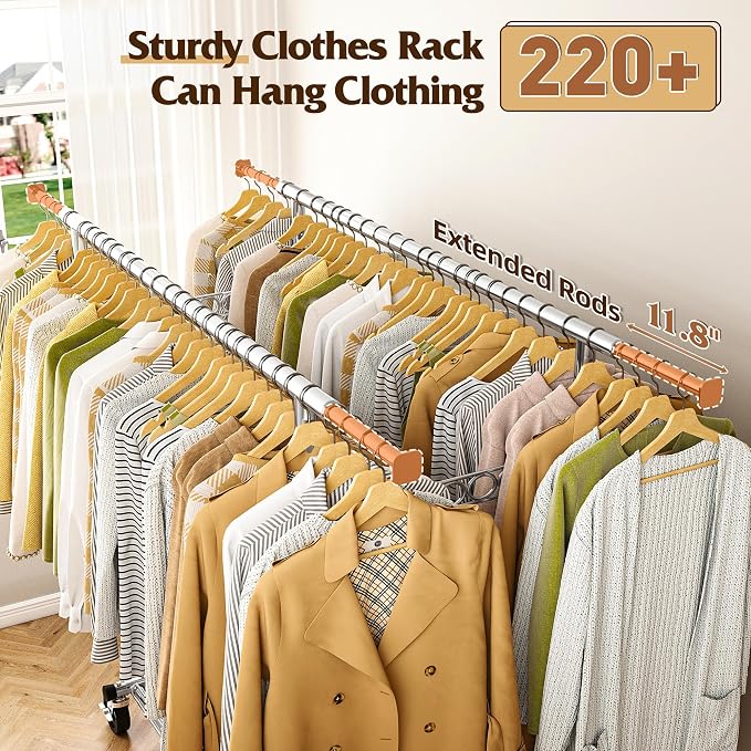 Raybee Clothes Rack Load 630LBS, Heavy Duty Clothes Rack, Rolling Clothing Racks - Image 3
