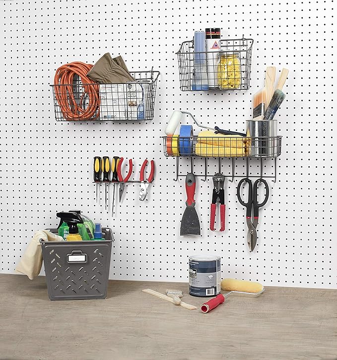 Spectrum Large Wire Basket Pegboard Wall Organizer Metal Pegboard Storage Bin - Image 4