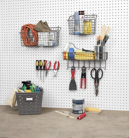 Spectrum Large Wire Basket Pegboard Wall Organizer Metal Pegboard Storage Bin - Image 4