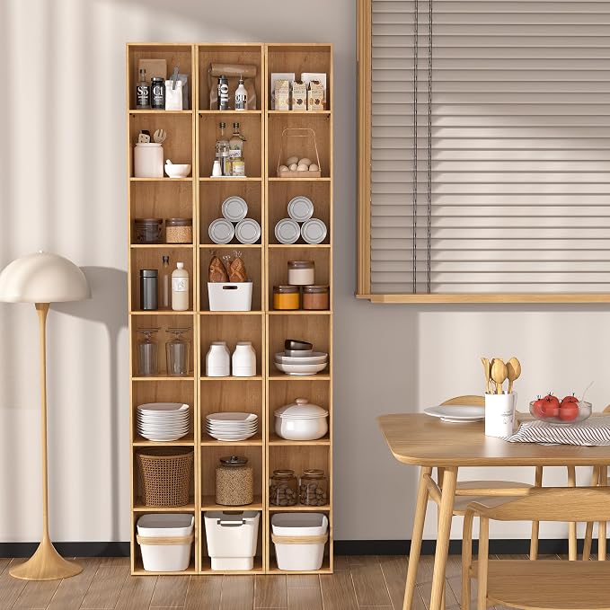 8-Cube Storage Organizer Bookcase, Oak Tall Narrow Bookshelf, Freestanding Open - Image 2