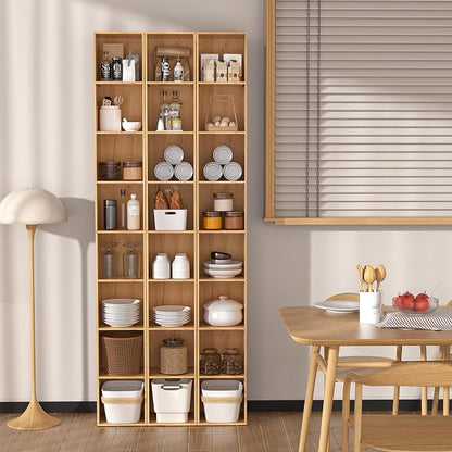 8-Cube Storage Organizer Bookcase, Oak Tall Narrow Bookshelf, Freestanding Open - Image 2