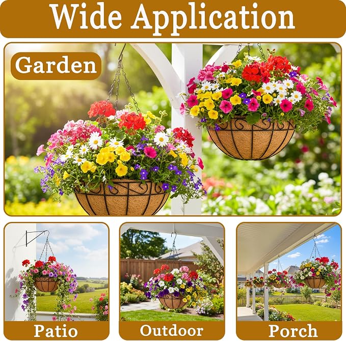 4 Pack Hanging Planters 12 Inch Metal Hanging Planter Basket Flower Pots - Image 7