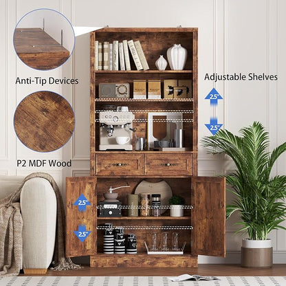 71.4" Tall Bookshelf with Drawers & Cabinet, 5-Tier Floor Standing Bookcase - Image 5