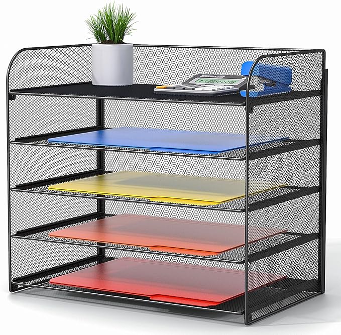 A4/Legal/Letter Size，5 Tier Mesh Letter Tray File Organizer, 15.2 x 9.5 x 13.4 by Vanulee