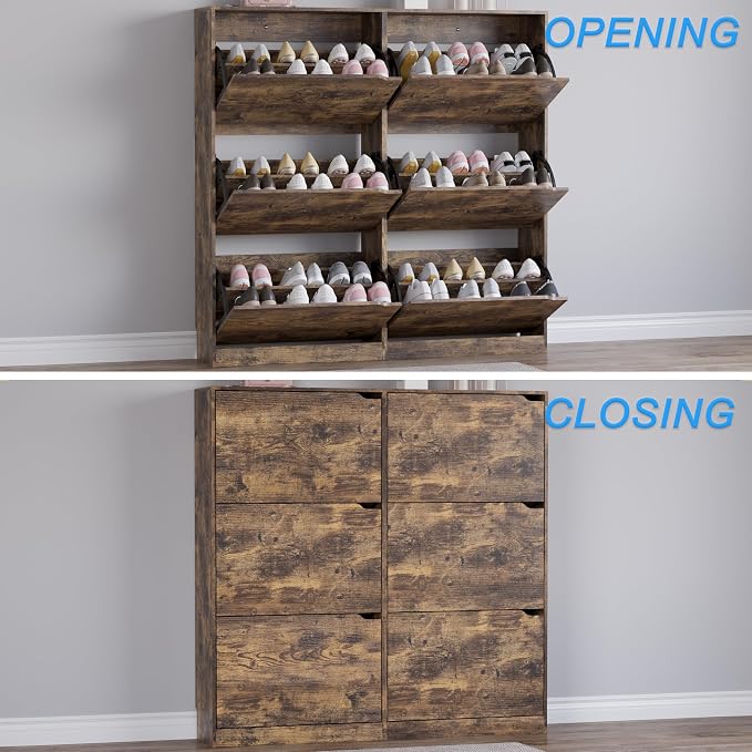 BORNOON Shoe Cabinet with 6 Flip Drawers, Slim Narrow Shoe Storage Cabinet - Image 5