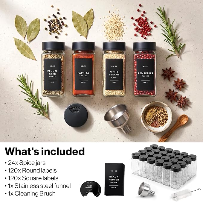 EDELHAUS Glass Spice Jars with Label and Black Rotating Lids Spice Containers - Image 10