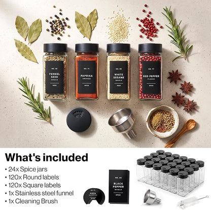 EDELHAUS Glass Spice Jars with Label and Black Rotating Lids Spice Containers - Image 10