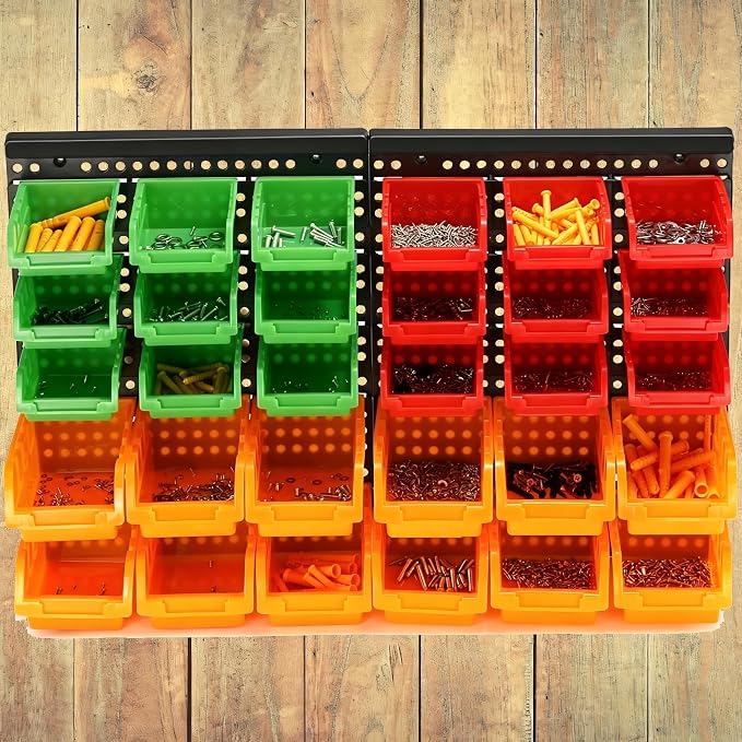 30-Bin Wall Mounted Storage Bins Kit, Tool Organizer Rack, Garage Hardware - Image 4