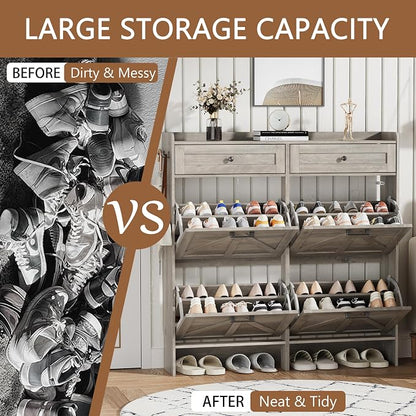 Shoe Cabinet with 4 Flip Drawers & 2 Top Drawers, Hidden Slim Shoe Rack - Image 7